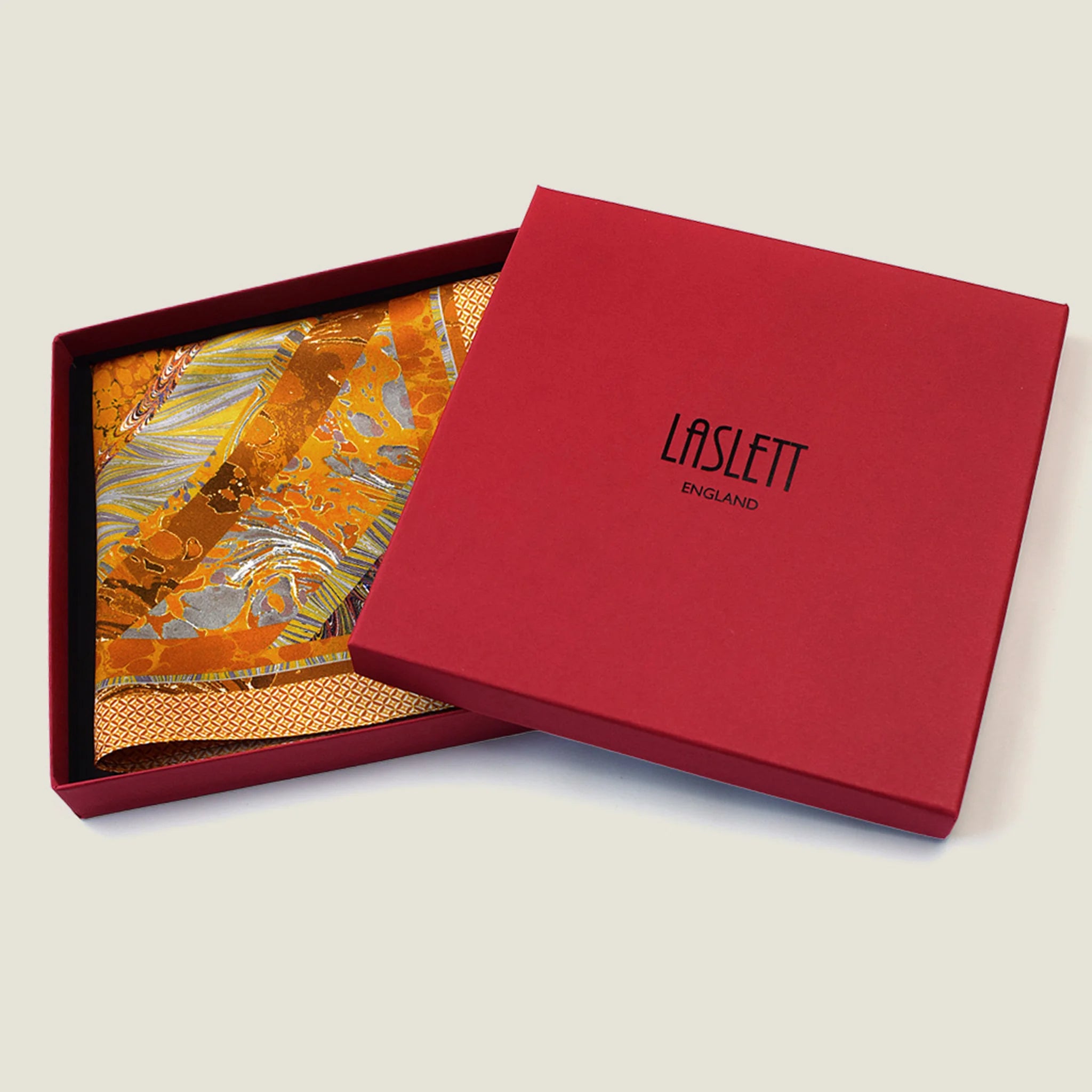 100% silk Marble Amber Pocket Square in orange by Laslett England