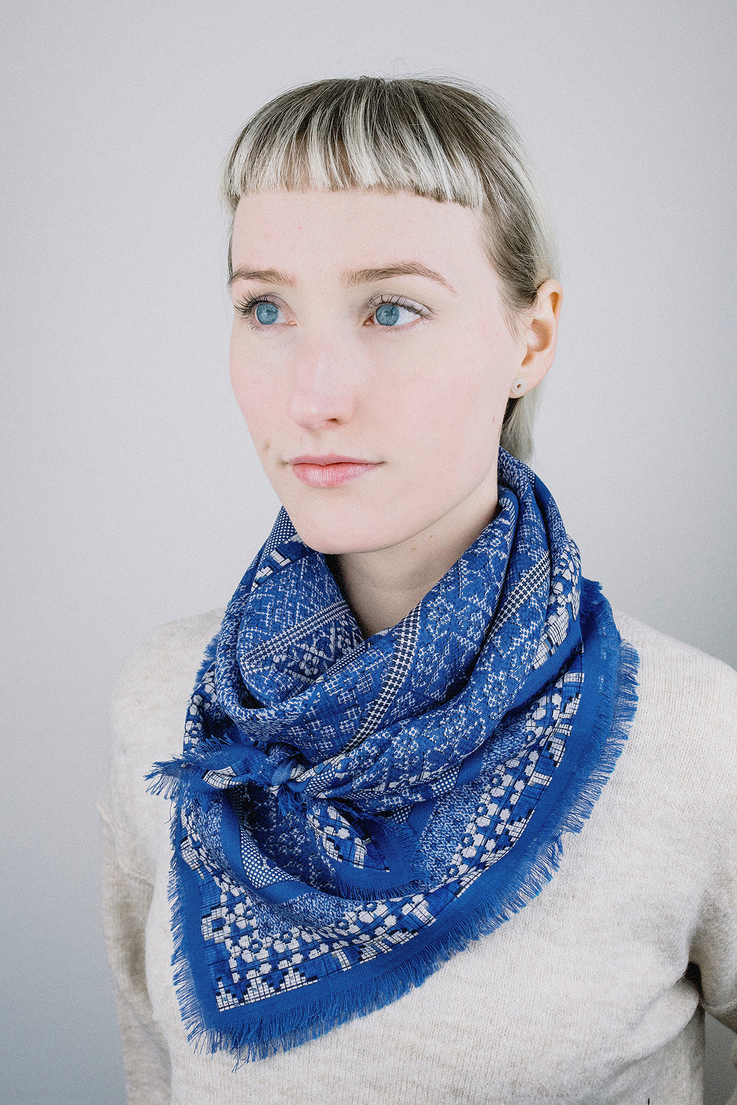 100% silk Nordic Indigo Superfine Square in blue by Laslett England
