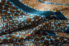 Laslett England silk scarf detail showing teal border and bronze leopard print on 100% silk satin