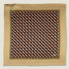 100% silk Havana Camel Pocket Square in gold and black with orange and green highlights by Laslett England. Scarf is shown in flat lay against a neutral background. 