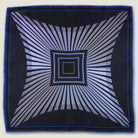 Laslett England Houston Midnight Silk Bandana flat lay, midnight blue silk twill with graphic radial stripe print and blue border, 55cm x 55cm.