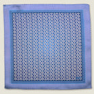 100% silk Moresque Blue Pocket Square in blue by Laslett England. Square is shown in flat lay. 