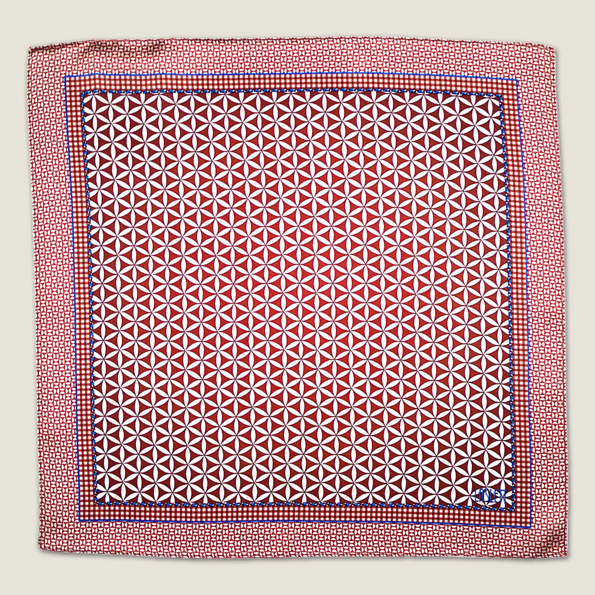 100% silk Moresque Bronze Pocket Square in bronze by Laslett England shown laid flat on a neutral background. 