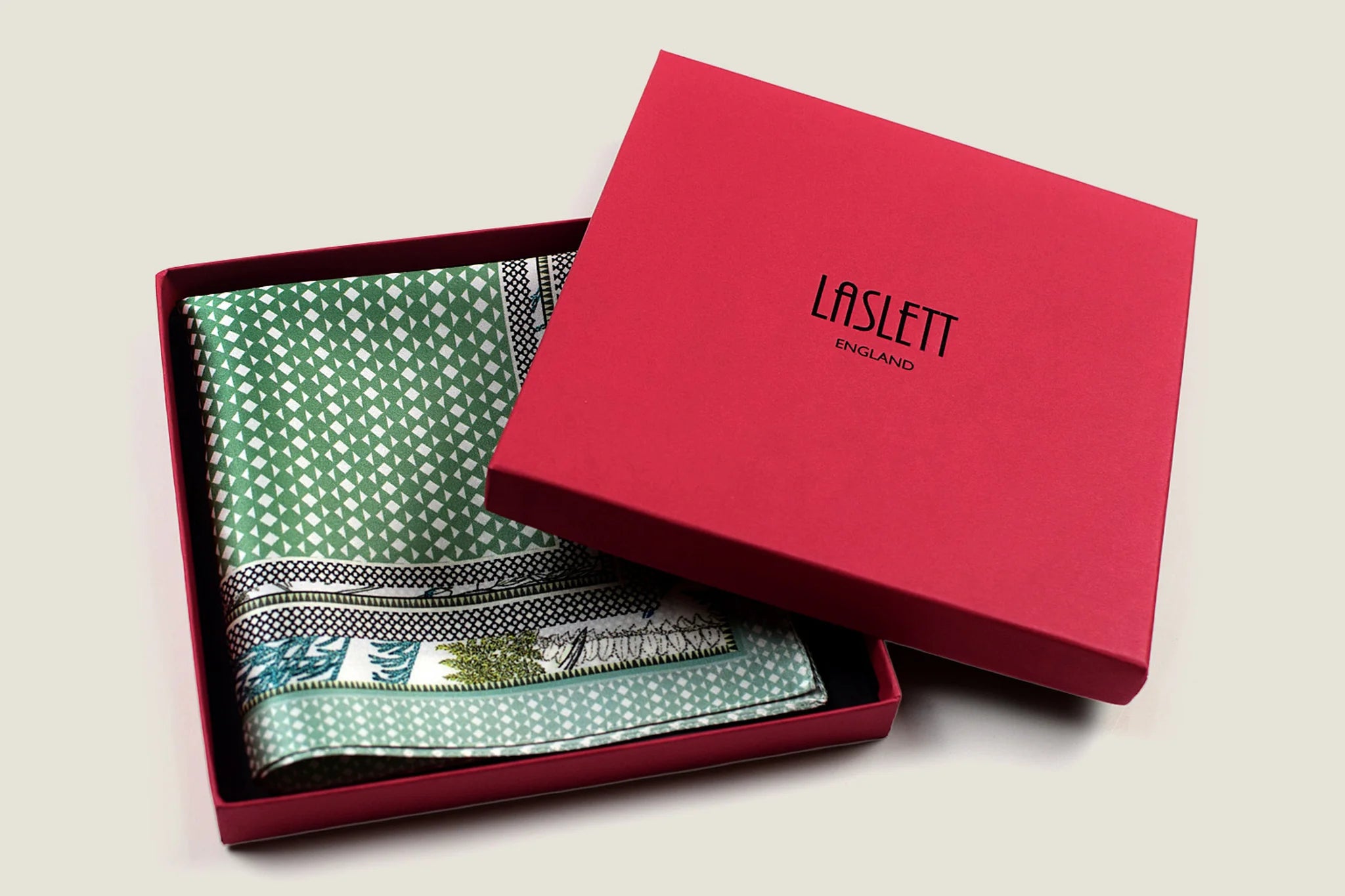 100% silk Panama Sage Pocket Square in green by Laslett England
