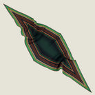 100% silk Riviera Emerald Laslett Diamond in orange; green; geometric by Laslett England. Laid out in a diamond crumpled shape against a neutral background. 