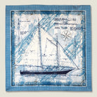 Laslett England Sandpiper Azure pocket square flat lay, blue and white sail plan print with gingham border.