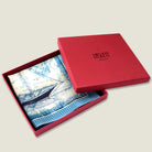 Laslett England Sandpiper Azure pocket square in red gift box, nautical silk gift made in England.