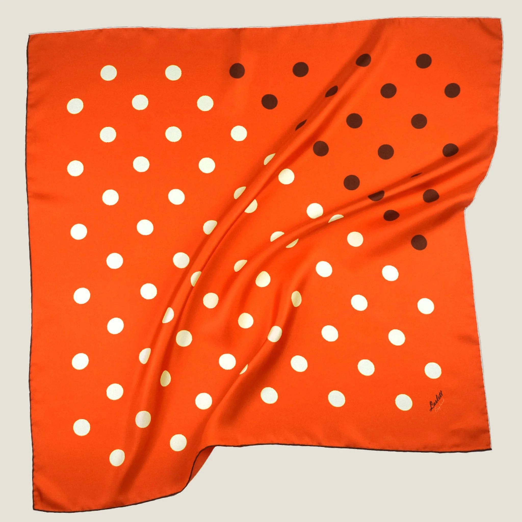 100% silk Solitaire Spot Orange Cafe Foulard in orange by Laslett England