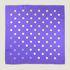 Laslett England Solitaire Violet Foulard flat lay square on, showing full violet silk satin ground with lemon and cream polka dot print.