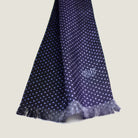 Laslett England Revival Navy Silk Oblong detail showing white pin dot print on deep navy 100% silk twill with pin-fringed hem